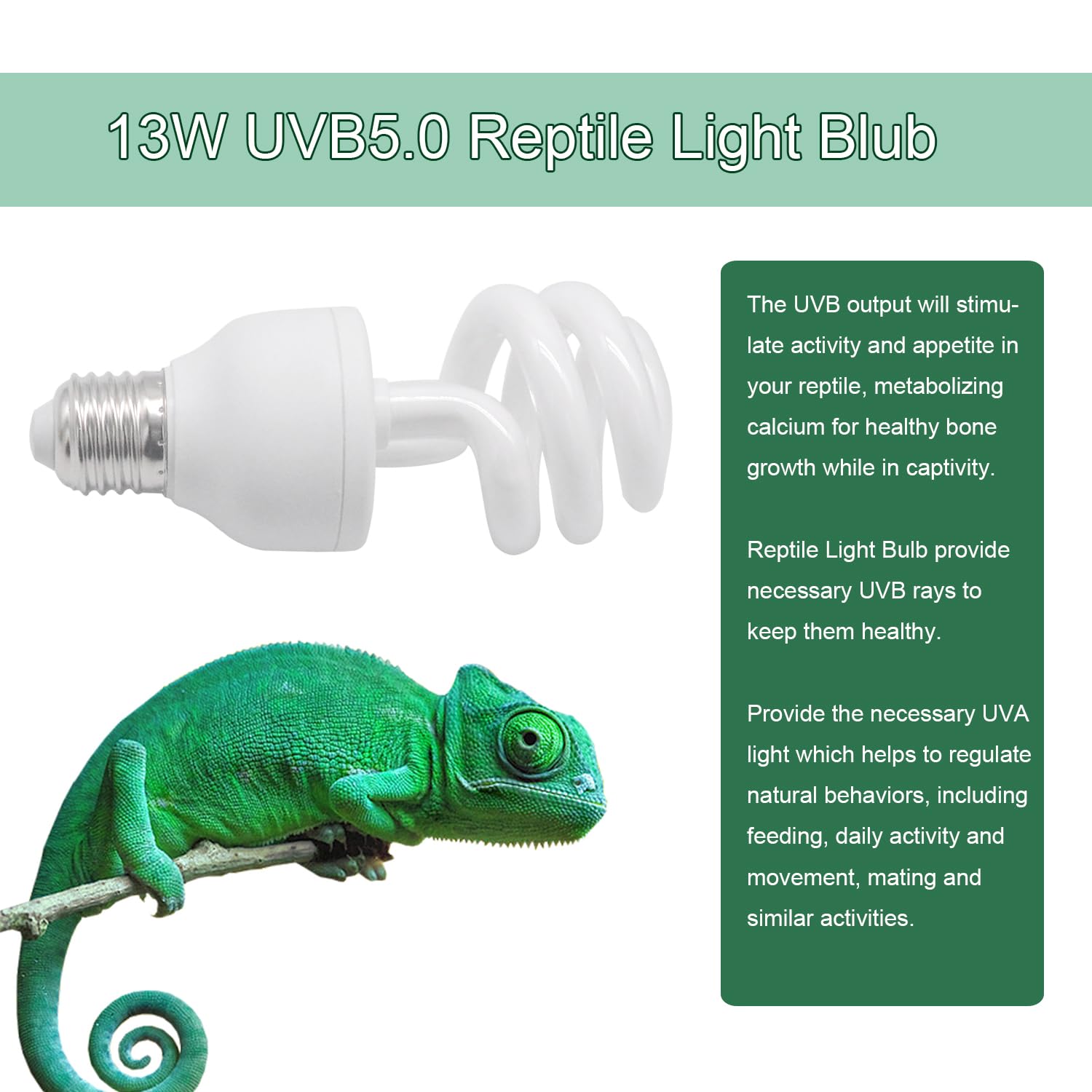Yimidool Uvb Light For Reptiles, 13W 5.0 Reptile Heat Lamp Bulbs, Uva Uvb Reptiles Light Bulbs Ideal For Rainforest Reptiles, Be